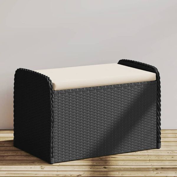 vidaXL Banc de rangement avec coussin noir 80x51x52 cm résine tressée
