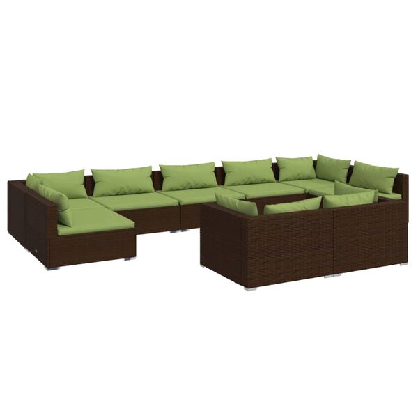 vidaXL Salon de jardin 9 pcs avec coussins Marron Résine tressée