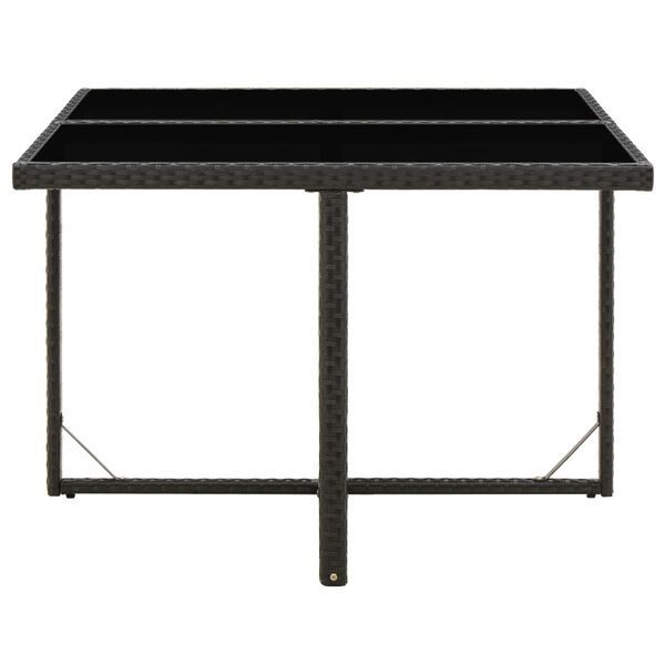 vidaXL Table de jardin Noir 109x107x74 cm R&eacute;sine tress&eacute;e et verre