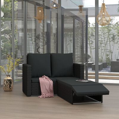 vidaXL Salon de jardin 2 pcs avec coussins résine tressée noir