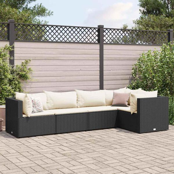 vidaXL Salon de jardin 5 pcs avec coussins Noir R&eacute;sine tress&eacute;e