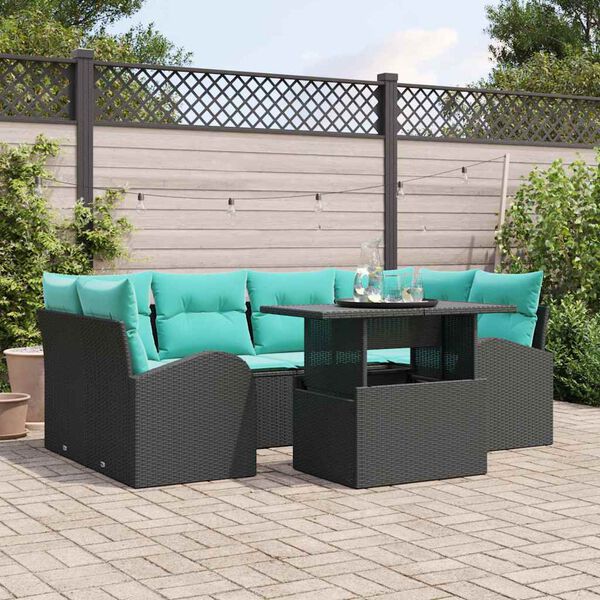 vidaXL Ensemble de canap&eacute; de jardin avec coussin 7 pcs Noir polyrotin