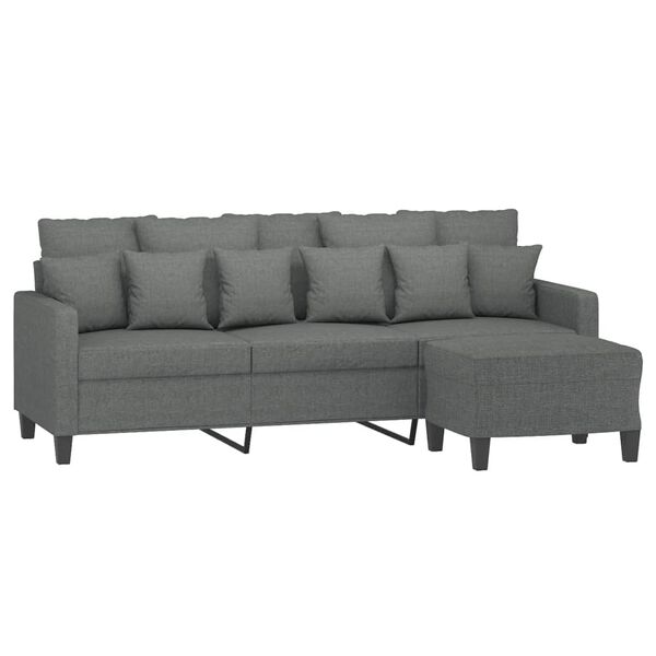 vidaXL Canap&eacute; &agrave; 3 places avec repose-pieds Gris fonc&eacute; 180 cm Tissu