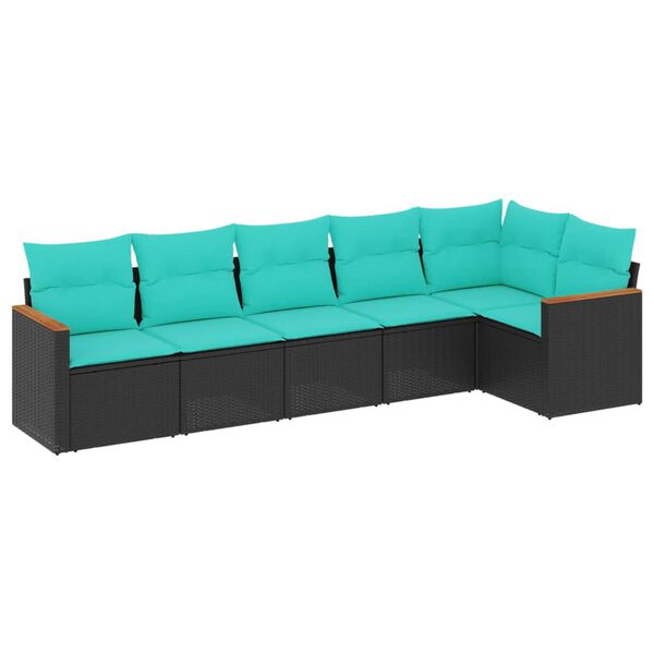 vidaXL Salon de jardin 6 pcs avec coussins noir r&eacute;sine tress&eacute;e