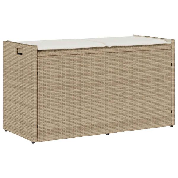 vidaXL Banc de rangement extérieur coussin beige 100 cm résine tressée
