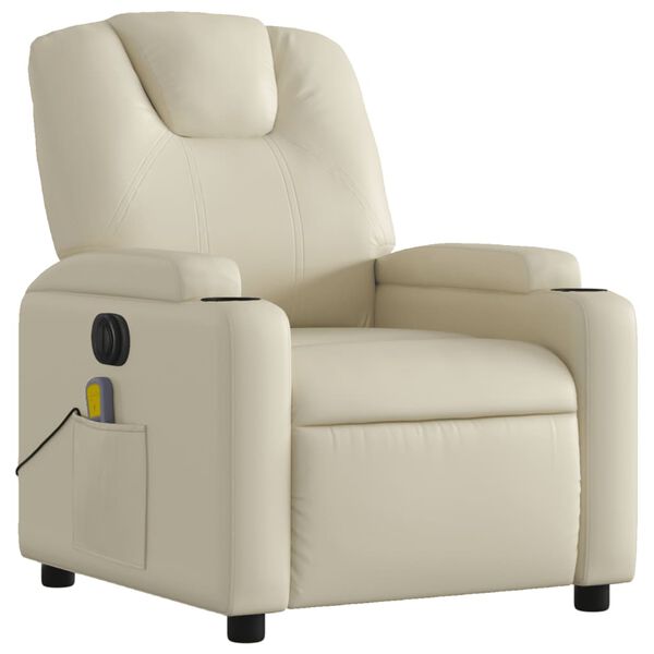 vidaXL Fauteuil inclinable de massage &eacute;lectrique cr&egrave;me similicuir