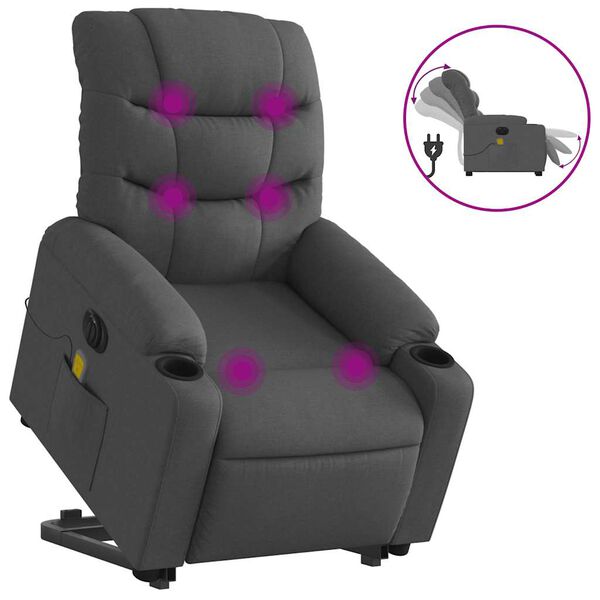 vidaXL Fauteuil inclinable de massage électrique gris foncé tissu
