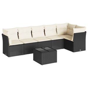 vidaXL Salon de jardin 7 pcs avec coussins noir r&eacute;sine tress&eacute;e