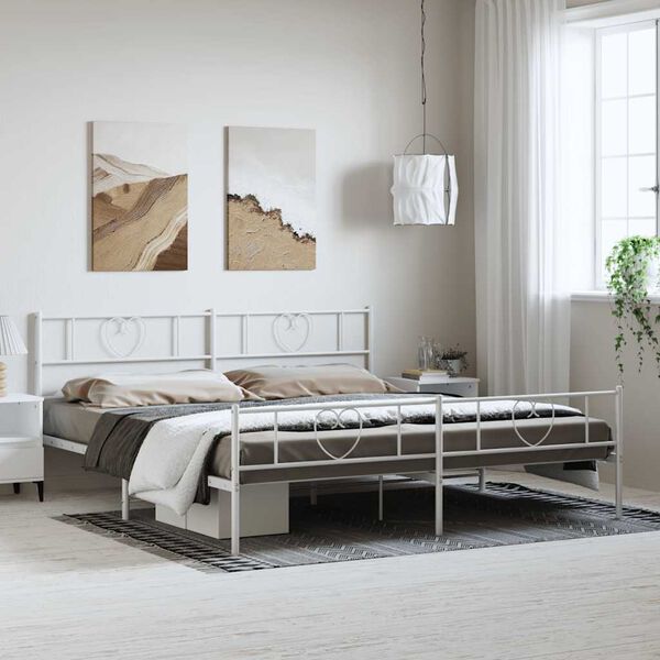 vidaXL Cadre de lit m&eacute;tal sans matelas et pied de lit blanc 183x213 cm