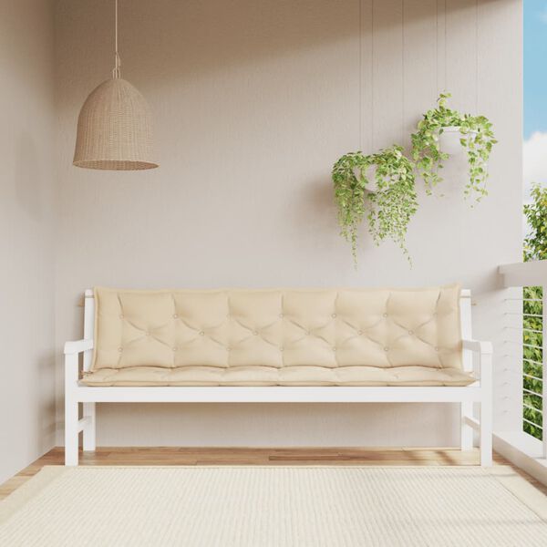 vidaXL Coussins de banc jardin lot de 2 beige 200x50x7 cm tissu Oxford