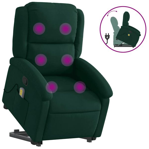 vidaXL Fauteuil inclinable de massage vert foncé velours