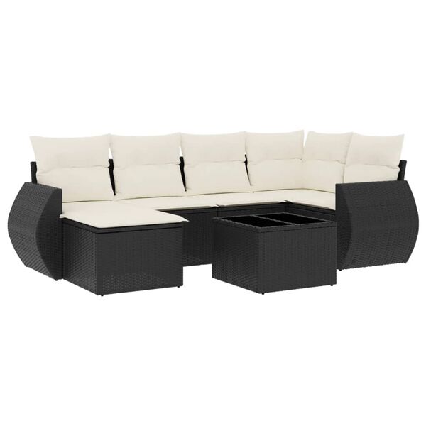 vidaXL Salon de jardin 7 pcs avec coussins noir r&eacute;sine tress&eacute;e