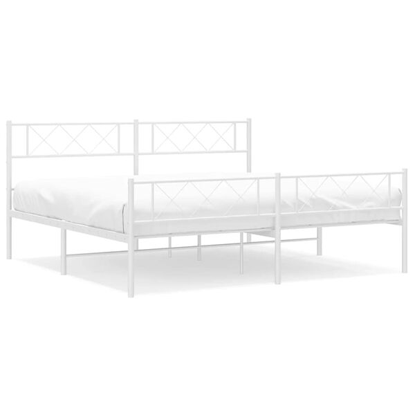 vidaXL Cadre de lit m&eacute;tal sans matelas et pied de lit blanc 183x213 cm