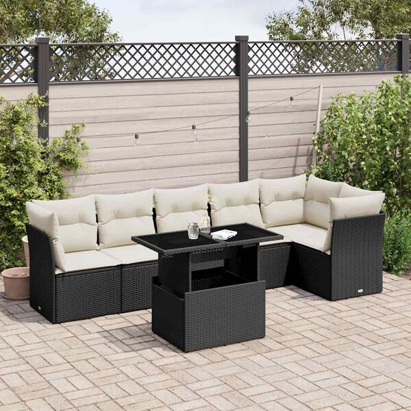 vidaXL Salon de jardin 7 pcs avec coussins noir r&eacute;sine tress&eacute;e