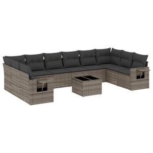 vidaXL Salon de jardin 11 pcs avec coussins gris r&eacute;sine tress&eacute;e