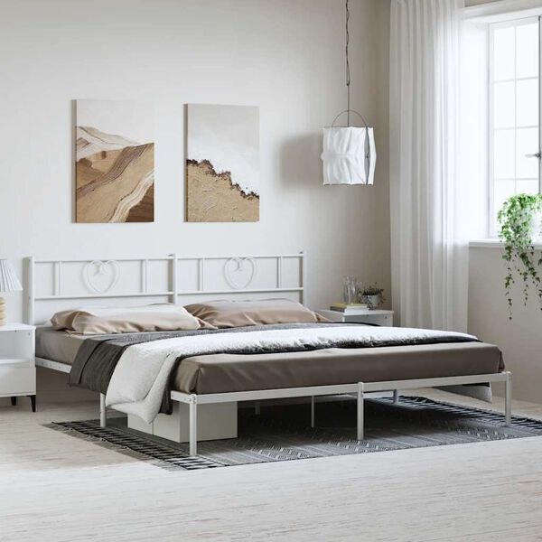 vidaXL Cadre de lit m&eacute;tal sans matelas et t&ecirc;te de lit blanc 183x213 cm