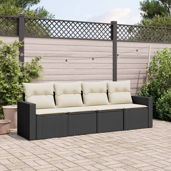vidaXL Salon de jardin 4 pcs avec coussins noir r&eacute;sine tress&eacute;e