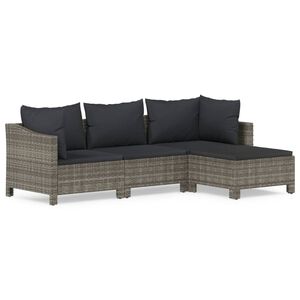vidaXL Salon de jardin 4 pcs avec coussins Gris R&eacute;sine tress&eacute;e