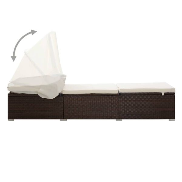 vidaXL Chaise longue avec auvent et coussin résine tressée marron