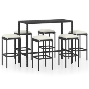vidaXL Ensemble de bar de jardin 7 pcs et coussins R&eacute;sine tress&eacute;e Noir