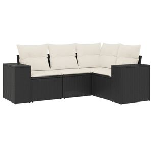 vidaXL Salon de jardin 4 pcs avec coussins noir r&eacute;sine tress&eacute;e