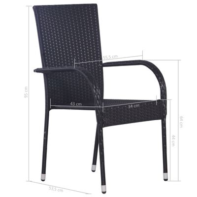 vidaXL Chaises empilables d'extérieur lot de 2 Résine tressée Noir