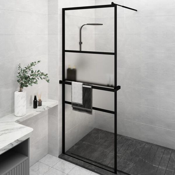 vidaXL Paroi de douche avec &eacute;tag&egrave;re Noir 80x195 cm Verre ESG&Aluminium