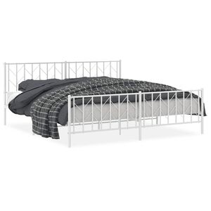 vidaXL Cadre de lit m&eacute;tal sans matelas et pied de lit blanc 193x203 cm