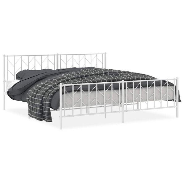 vidaXL Cadre de lit m&eacute;tal sans matelas et pied de lit blanc 193x203 cm