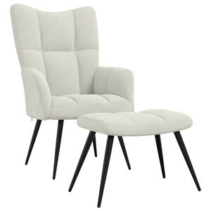 vidaXL Chaise de relaxation avec tabouret Blanc crème Velours