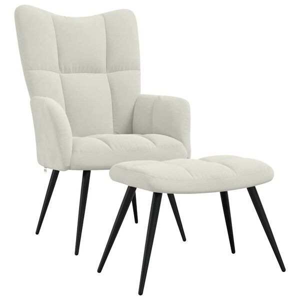 vidaXL Chaise de relaxation avec tabouret Blanc crème Velours