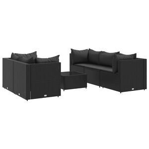 vidaXL Salon de jardin 6 pcs avec coussins Noir R&eacute;sine tress&eacute;e