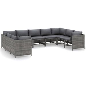 vidaXL Salon de jardin 9 pcs avec coussins R&eacute;sine tress&eacute;e Gris