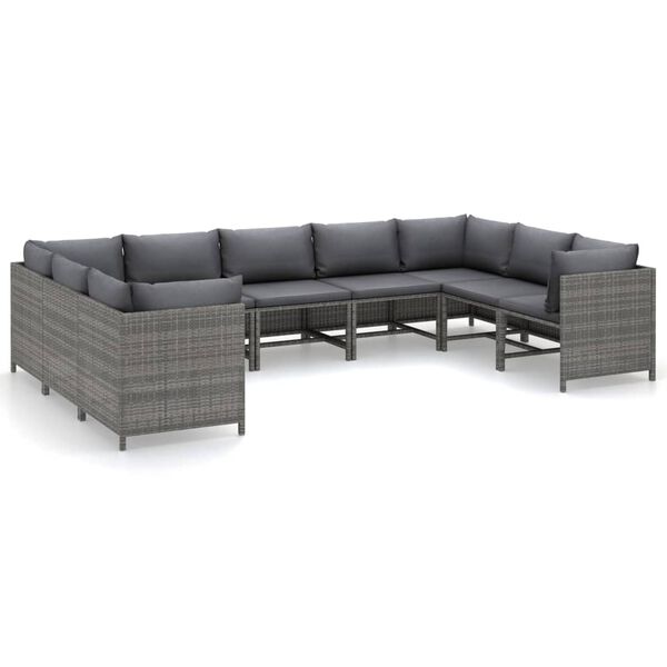 vidaXL Salon de jardin 9 pcs avec coussins R&eacute;sine tress&eacute;e Gris
