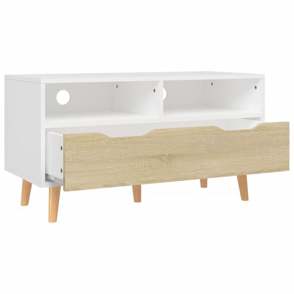 vidaXL Meuble TV blanc et chêne sonoma 90x40x48,5 cm bois d'ingénierie