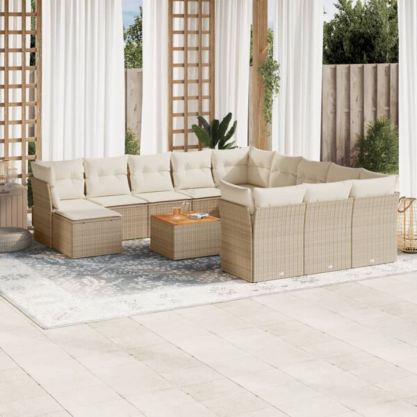 vidaXL Salon de jardin avec coussins 13 pcs beige r&eacute;sine tress&eacute;e