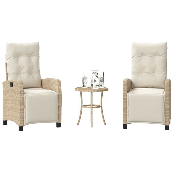 vidaXL Ensemble de bistro 3 pcs avec coussins beige résine tressée