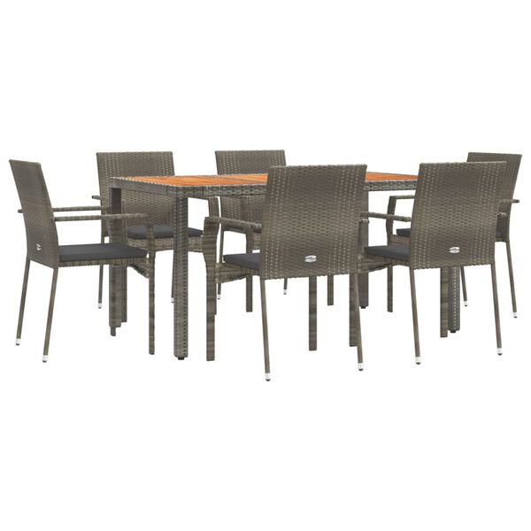 vidaXL Ensemble &agrave; manger jardin et coussins 7 pcs gris rotin