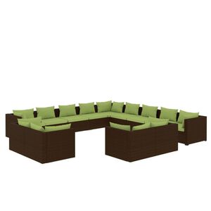 vidaXL Salon de jardin 13 pcs avec coussins Marron Résine tressée