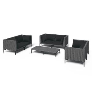 vidaXL Salon de jardin 7 pcs avec coussins R&eacute;sine tress&eacute;e Gris fonc&eacute;