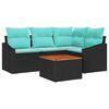 vidaXL Ensemble de canap&eacute; de jardin 5 pcs Noir et turquoise polyrotin