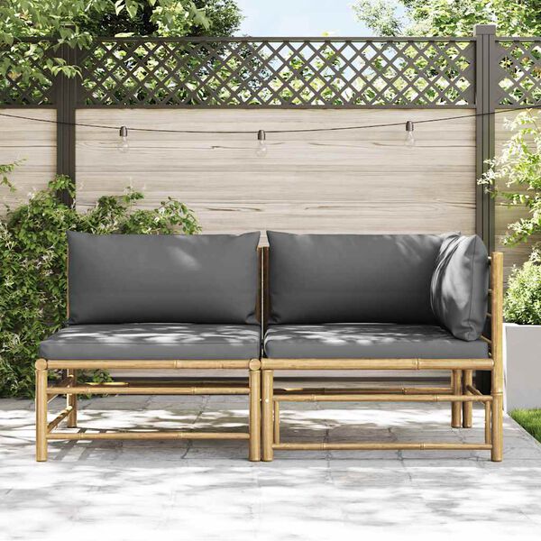 vidaXL Salon de jardin 2 pcs avec coussins gris foncé Bambou