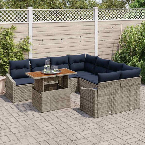 vidaXL Ensemble de salle &agrave; manger pour jardin 9 pcs Gris et marine