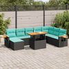 vidaXL Salon de jardin 10 pcs avec coussins noir r&eacute;sine tress&eacute;e acacia