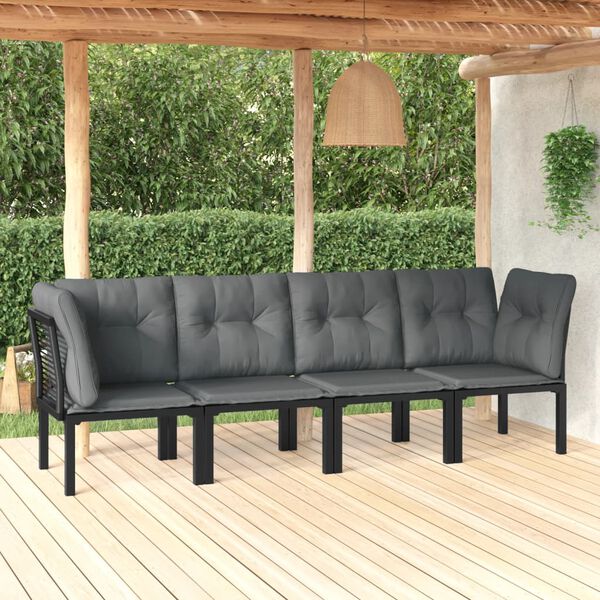 vidaXL Salon de jardin 4 pcs noir et gris r&eacute;sine tress&eacute;e