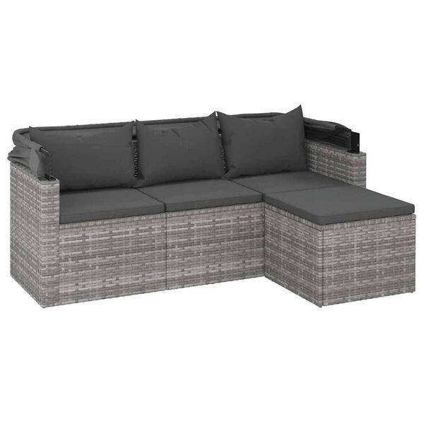 vidaXL Canap&eacute; de jardin 3 places avec toit et repose-pieds Gris