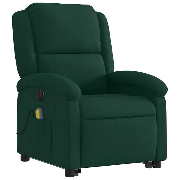 vidaXL Fauteuil inclinable de massage &eacute;lectrique vert fonc&eacute; velours