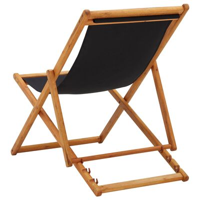 vidaXL Chaise pliable de plage bois d'eucalyptus et tissu noir