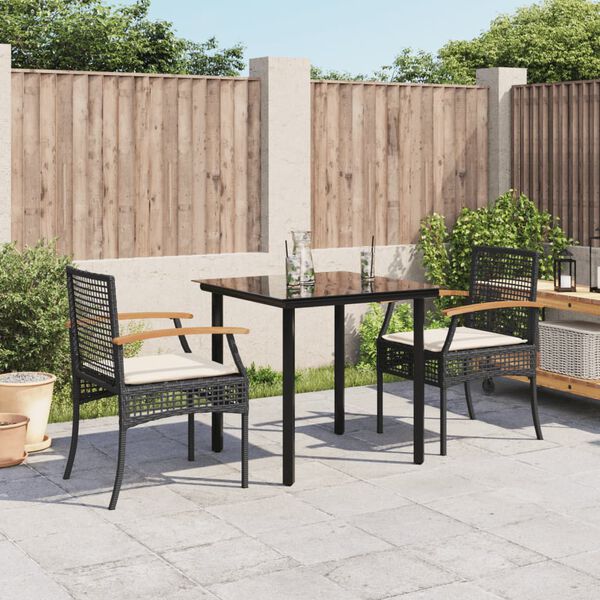 vidaXL Ensemble &agrave; manger de jardin avec coussins 3 pcs Noir
