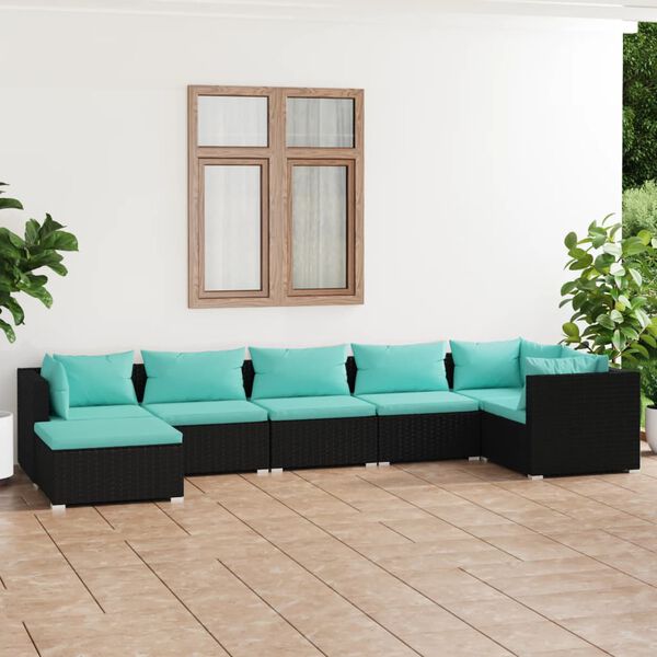 vidaXL Salon de jardin 7 pcs avec coussins R&eacute;sine tress&eacute;e Noir